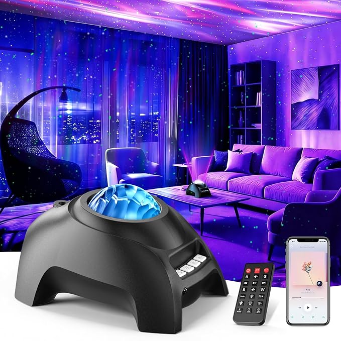 Northern Galaxy Light Aurora Projector, Star Projector with 33 Light Effects, Starry Nebula LED Lamp for Bedroom with Remote Control, White Noise, Kids/Adults Room Decor, Bluetooth Speaker for Parties