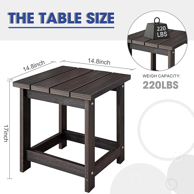 LZRS Square Patio Side Table, Heavy Duty HDPE Outdoor End Table with Wood Texture, Weatherproof Composite Table for Adirondack Chairs, Deck, Pool, Indoor/Outdoor, No Peeling or Cracking(Brown Mixture)