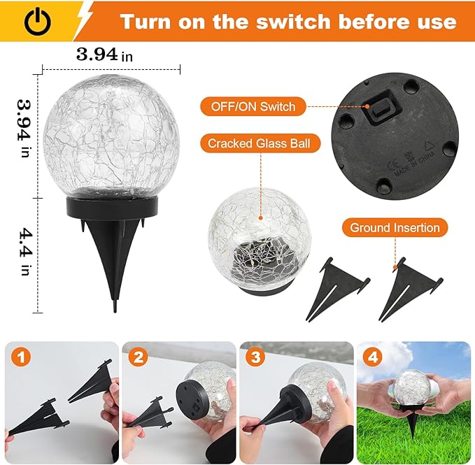 MLKNK Solar Globe Lights Outdoor Waterproof-Solar Balls-Solar Garden Lights-Orbs for Outside 4 Pack Cracked Glass Ball for Lawn Patio Yard Backyard Decorations