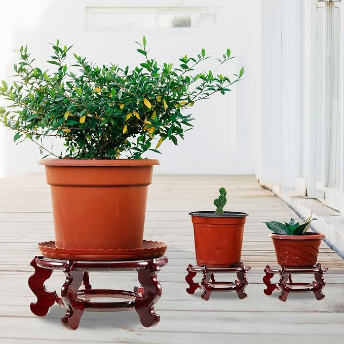 Geetery 1 Pc 4 to 12 in Wooden Plant Stands Indoor Chinese Oriental Plant Stand for Vase Fishbowl Flower Pot Lamp Redwood Base Vintage Display Rack Decor (12 Inch)