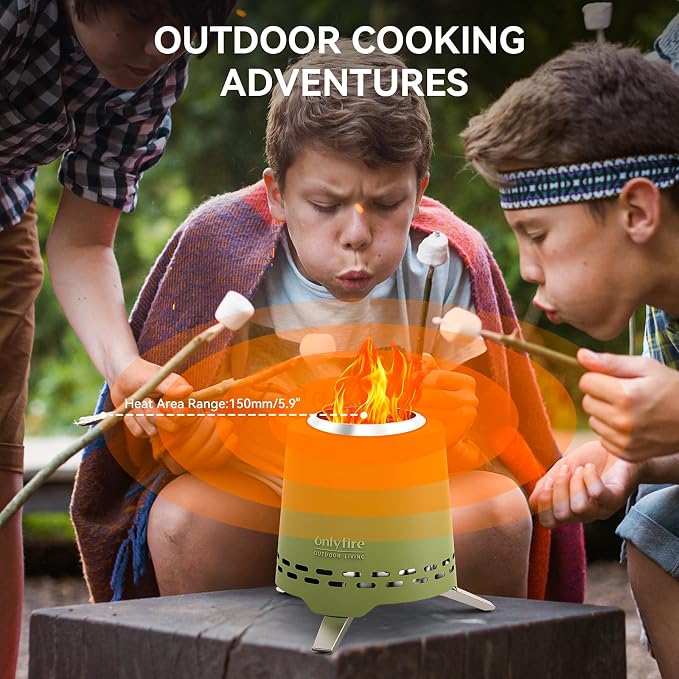 2-in-1 Smokeless Fire Pit with Pot Bracket & Carry Bag, 7.8” Portable Camping Stove Wood Burning Tabletop Fireplace for Patio Backyard RV Tailgating, Green FP053