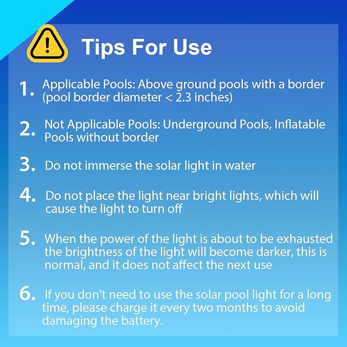 BITIWEND Solar Pool Lights for Above Ground Pools, Strap-on Pool Frame Lights with Adjustable Straps (Max 2.3"), Waterproof Dusk to Dawn Warm White LED Lights