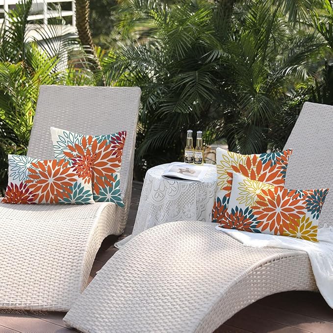 DFXSZ Orange Yellow Flower Pillow Covers 12x20 Inch Set of 2 Fall Throw Pillows Outdoor Waterproof Decor for Living Room Sofa Patio Funiture Garden Floral Polyester Pillow Covers 012E12