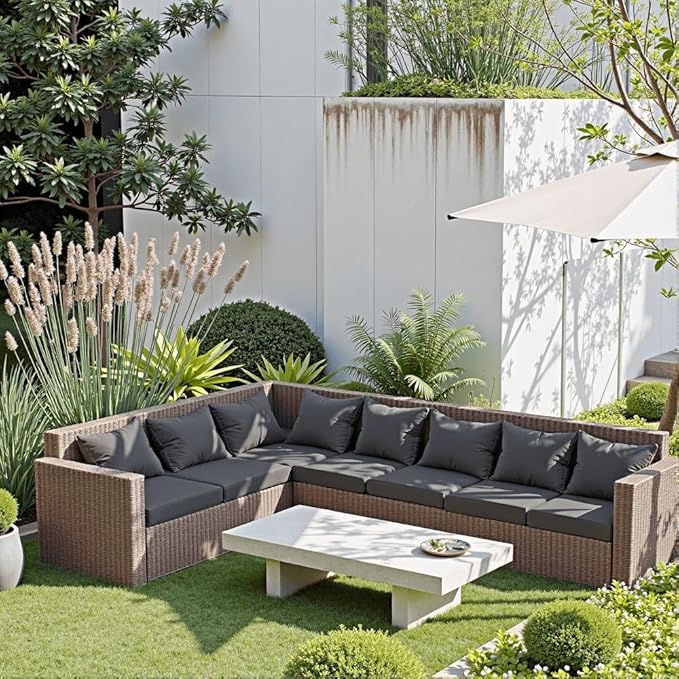 PatioGlow Outdoor Seat Cushion Set 24 x 24 x 4 Inch, Waterproof & Fade Resistant Patio Furniture Cushions with Removable Cover and Ties, Thick Deep Seating Pads for Outside Chair Sofa Couch, Grey
