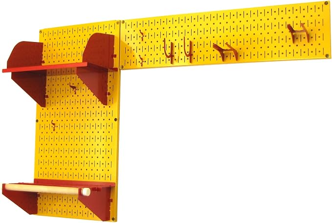 Wall Control Pegboard Garden Supplies Storage and Organization Garden Tool Organizer Kit with Yellow Pegboard and Red Accessories