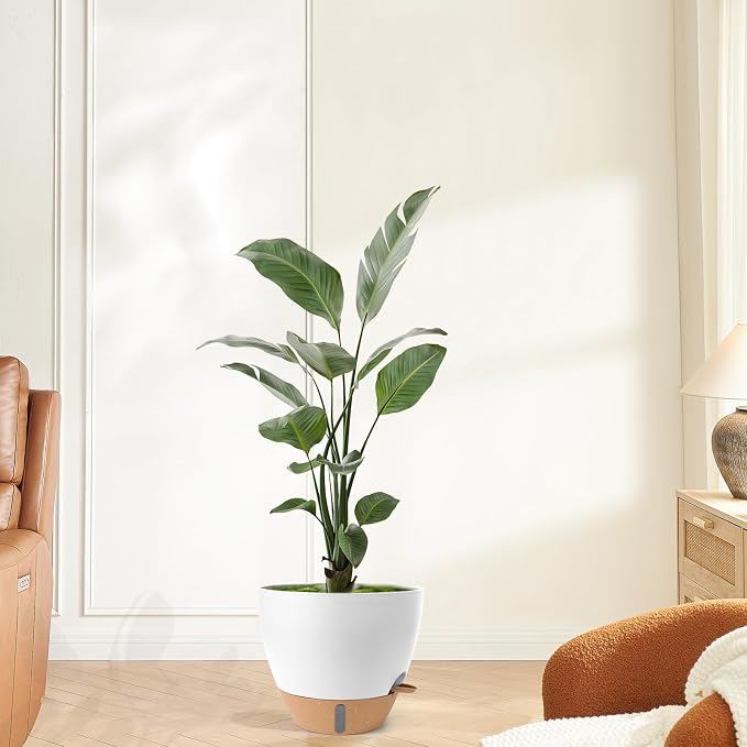 Self Watering Pots for Indoor Plants, 3 Pack 12/10/8 Inch, Large Planter with Water Reservoir, Modern Decorative Flower Pots for Home & Office White