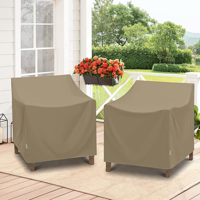 SunPatio Outdoor Chair Covers Waterproof 2 Pack, Heavy Duty Lounge Deep Seat Chair Covers, Fade & Rip Resistant Protector for Outdoor Furniture, All Weather Protection, 33.5"W x 37"D x 36"H, Taupe