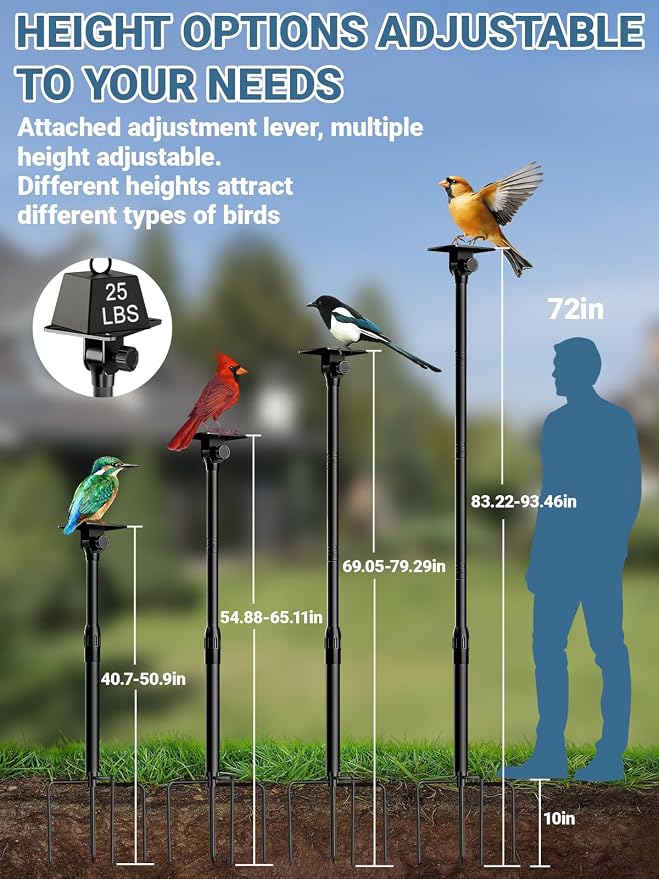 92 inch Bird Feeder Pole Squirrel Proof, Heavy Duty Bird Feeder Stand, Adjustable Tall Bird House Pole with Dual Shepherds Hooks for Backyard&Outdoor Garden Bird Houses, Cameras, Weather Station