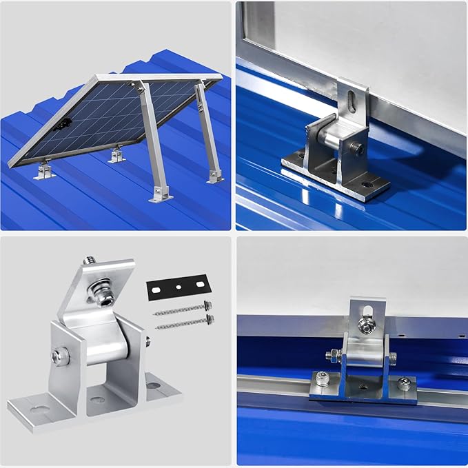 4PCS Solar Panel Mounts - Adjustable Brackets for RV & Flat Roofs, Tilt Angle 10-60