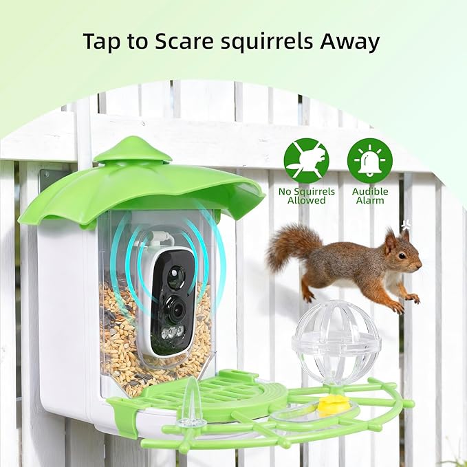 Bird Feeder with Camera,AI Identify Birds Species,Solar Powered,Auto Record Videos in Backyard,Instant Notifications,Ideal Gift for Family and Bird Lovers (Green)