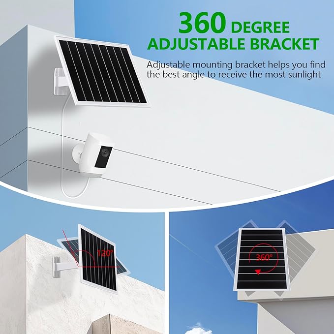 8W Solar Panel for Security Camera, USB c Solar Panel for Camera, with 9.5ft Cable, DC 5V Camera Solar Panel IP65, Universal for The Majority Rechargeable Battery Camera, 360°Adjustable