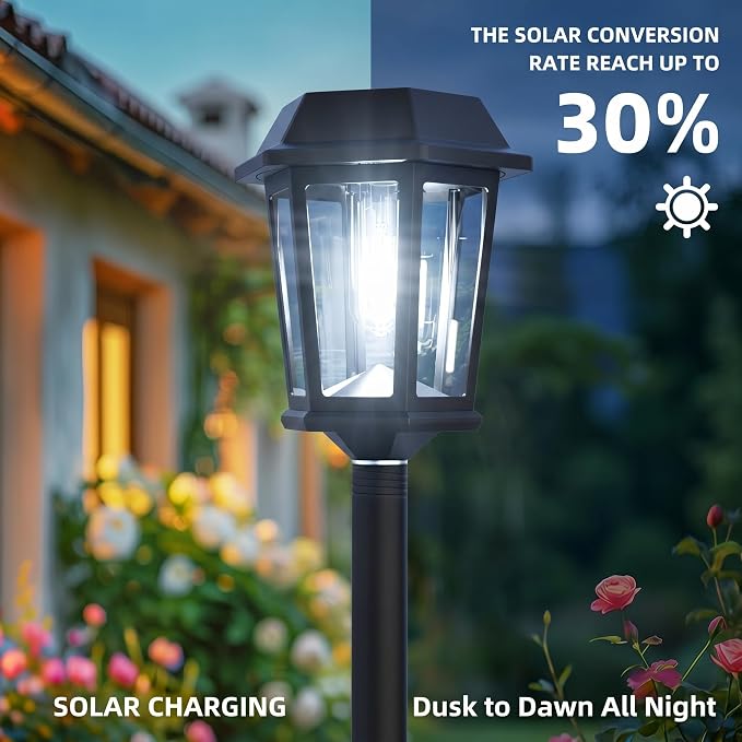 2 Pack Solar Lamp Post Lights Outdoor, 61” Dusk to Dawn Solar Pole Lights for Outside, 6000K Cool White Waterproof Floor Lamps for Patio, Yard, Pathway, Driveway