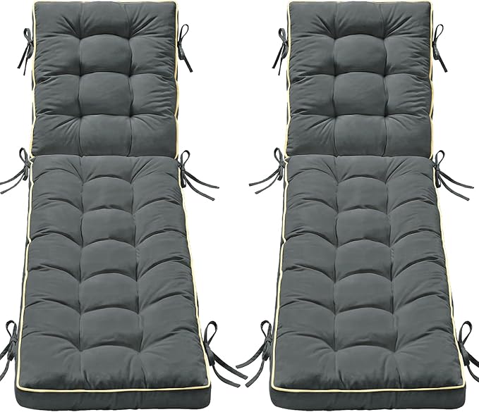 2 Pack 80x26 Inch Folding Chaise Lounge Cushion Quick Dry - Outdoor Sun Lounger Seat Pad with Shredded Foam for Patio Furniture, Deck Chairs, Poolside (Gray, 80 INCH × 26 INCH- 2 Pack)