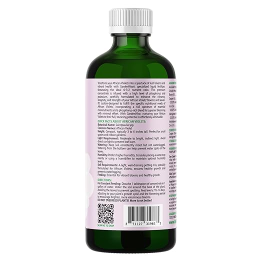 GARDENWISE 0-3-2 African Violet Fertilizer for Indoor Plants: Concentrated Plant Food – Plant Fertilizer, Bloom Booster for All Violets, Indoor Flowering Plants, Vigorous Growth and Blooming (16 OZ)