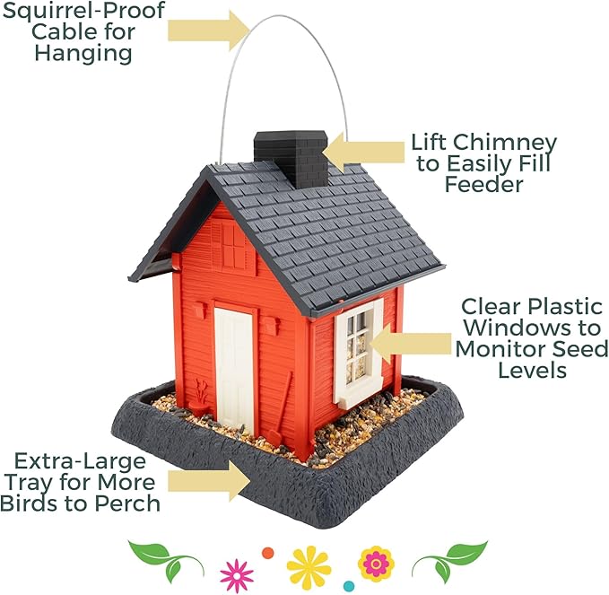 North States Village Collection - Fiesta Red Cottage Bird Feeder: Hanging Bird Feeder for Outdoors, Holds 5 Pounds of Seed