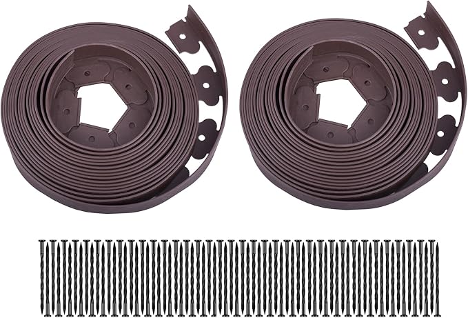 Garden Edging，80ft Landscape Edging with 100 Spikes for Lawn 2 Inch Tall (Brown, 80FT)