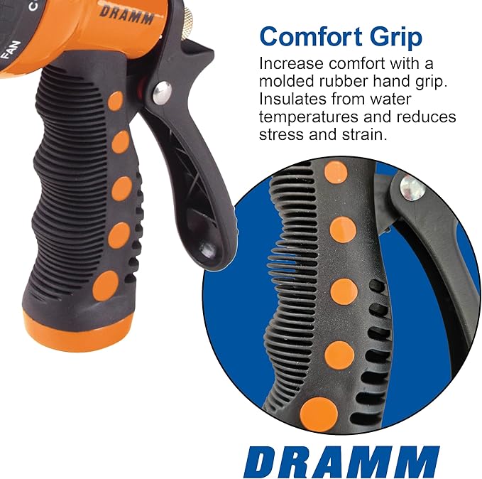 Dramm Revolver Heavy Duty Metal Garden Hose Nozzle – 9 Spray Patterns, High Pressure Jet, Thumb-Control Flow, Ergonomic Grip – Red