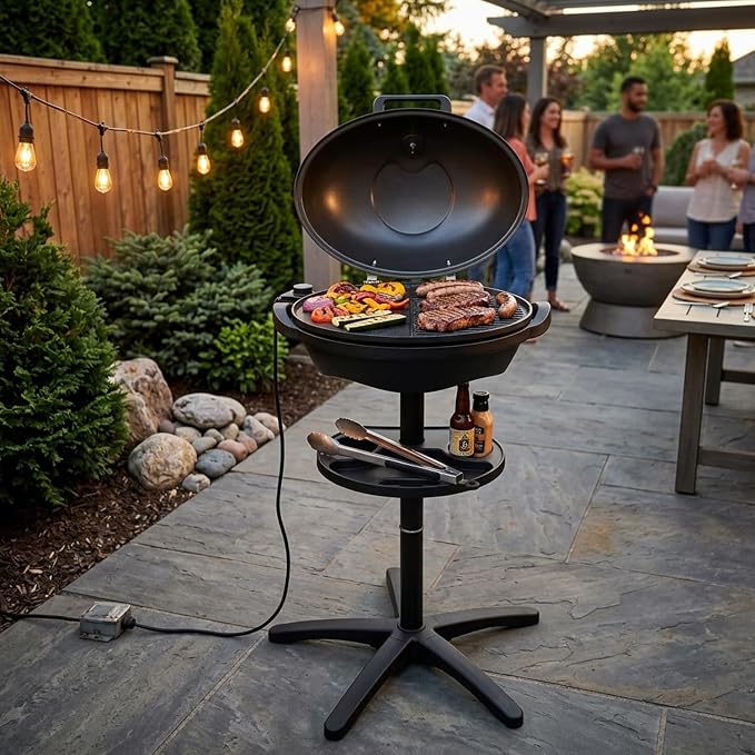 Artestia 1800W Electric Grill, Indoor Outdoor BBQ Grill with Stand, Adjustable Temperature Control, Portable Tabletop Grill for Patio, Balcony & Backyard