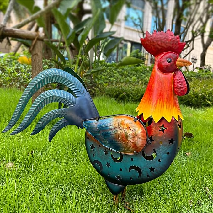 LIFFY Metal Rooster Yard Decor,18 Inch Solar Chicken Yard Decorations Outdoor,Garden Rooster Decor for Outside,Lawn Statues Decorative Ornaments for Home Patio Backyard Landscape