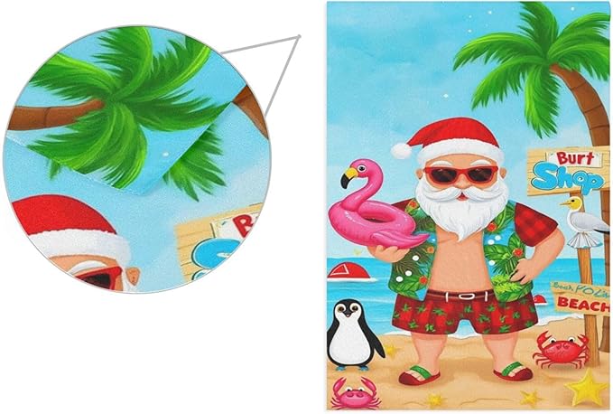 Christmas Beach Santa Claus House Flag 28x40 Inch Double Sided Outside Winter Penguin Flamingo Xmas Seasonal Yard Outdoor Flag Banner for Garden Lawn Patio Holiday Decorations