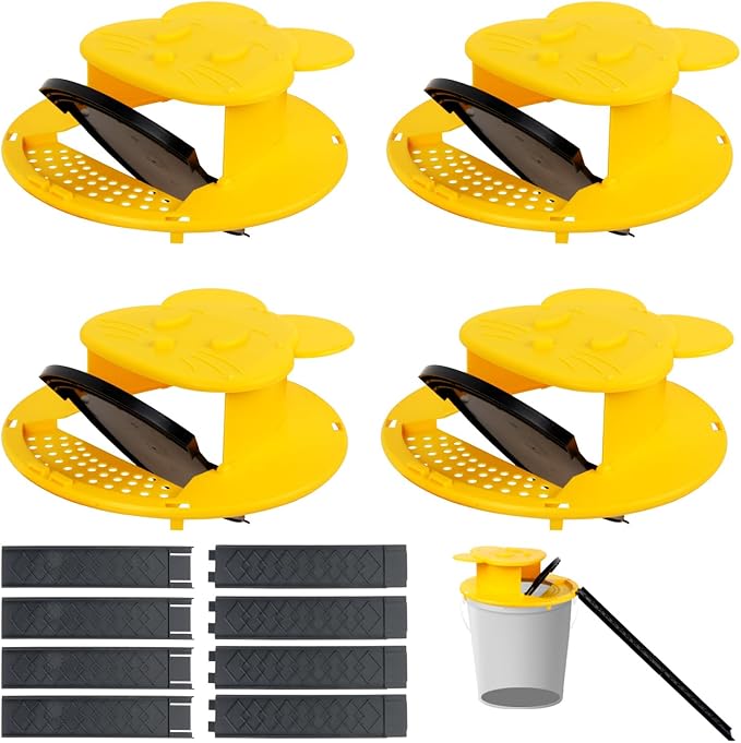Mouse Trap Bucket - Mouse Traps Indoor for Home - Multi-Catch, Auto-Reset, Humane or Lethal Rat Trap - ABS Material - 5 Gallon Bucket Compatible-4pack