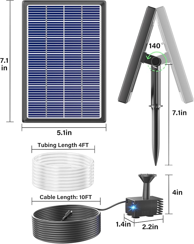 Biling Solar Water Fountain for Bird Bath, 3.5W Solar Water Pump Outdoor with 10ft Cable, 4ft Tubing, Solar Pond Pump for BirdBath, Garden Small Ponds (Need Direct Sunlight)