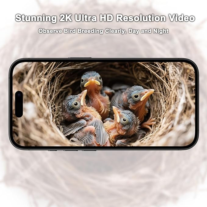 Solar Bird House with Camera - 2K HD Wooden Smart Birdnest Watch Birds Nesting & Hatching in Real Time, 2.4G WiFi with Camera Inside AI Identify Bird Behavior, Ideal Gift for Bird Lovers