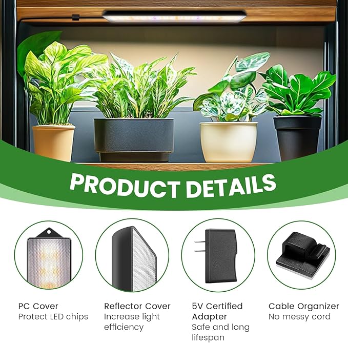 Wolezek Grow Light Strips for Indoor Plants, 630 LEDs Full Spectrum Plant Light for Indoor Growing with 6/12/16H Auto Timer, Grow Lamp Bar for Seedling Succulent, 13.8 Inches, 6 Pack