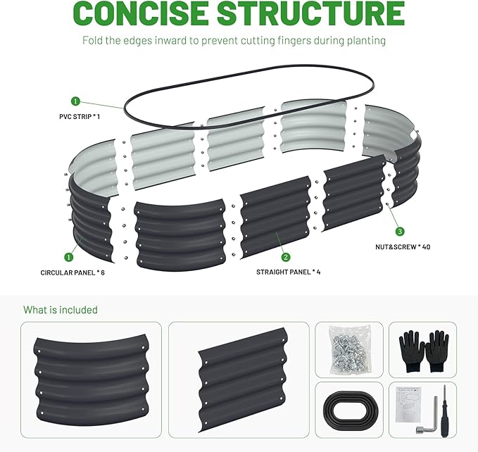Raised Beds for Gardening, 4x2x1ft for Lightweight Garden Boxes with Easy Assembly, Oval Large Galvanized Planters for Outdoor Plants, Vegetables, Fruits, Flower,Black