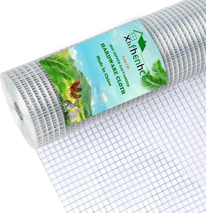 Hardware Cloth 1/4 in 36 x 50 ft Hot Dip Galvanized Rust Resistant Welded Wire Mesh,23AWG Square Chicken Wire Fence Garden Plants Fencing,Chicken Coop Rabbit Poultry Critters Metal Cage Roll