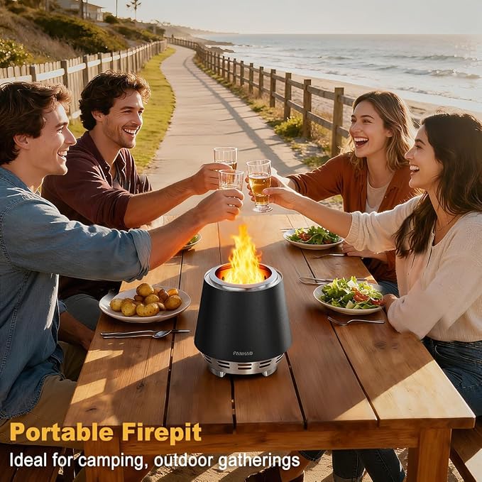 FANHAO Smokeless Tabletop Fire Pit with Stand, Stainless Steel Firepit for Camping, Outdoor & Patio, Wood Burning or Pellet Fueled Portable Bonfire with Carrying Bag | 120% More Efficient Burn