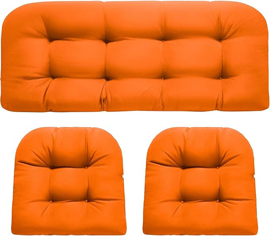 DANGHOOGY Wicker Chair Cushions, Waterproof Outdoor Loveseat Cushions for Patio Furniture, 3 Pieces Wicker Furniture Cushions, 1 Loveseat and 2 U-Shaped Cushions, Orange