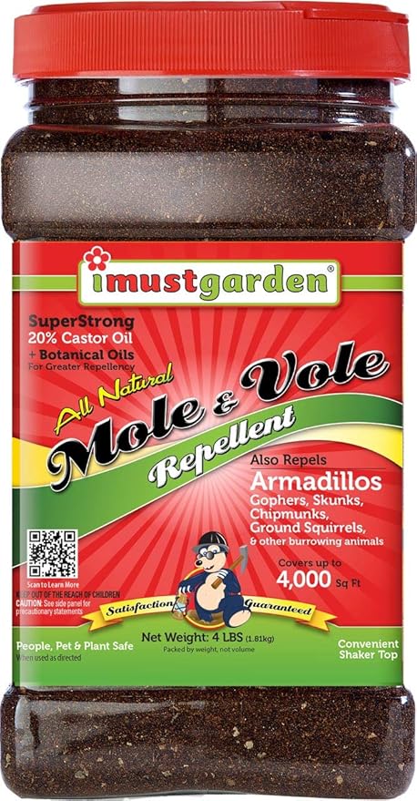 I Must Garden Mole & Vole Repellent: Professional Strength – Twice The Coverage – All Natural Ingredients – 4 lb. Shaker Jar