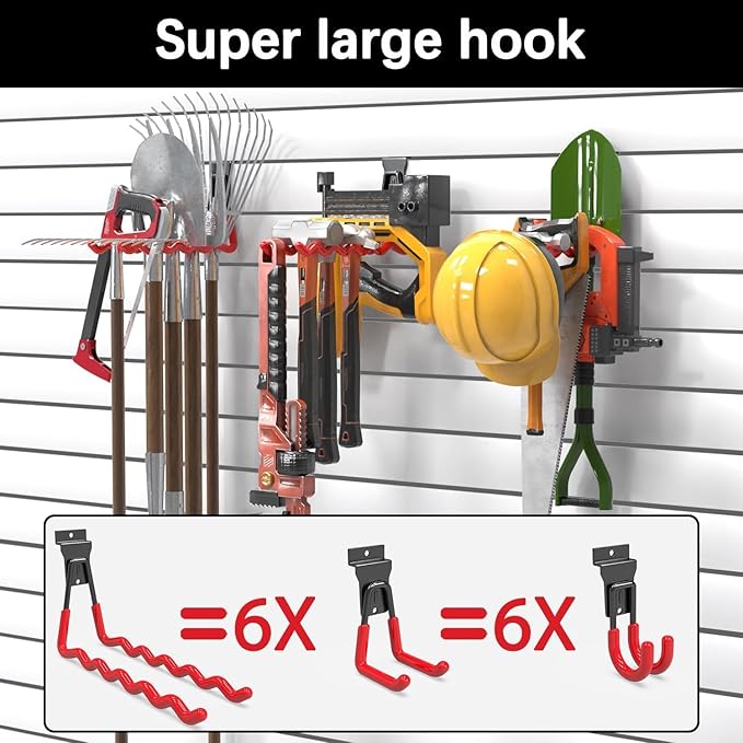 3-H Slatwall Hooks 14 Pack Heavy Duty Multi Sizes, Slatwall Accessories & Hangers Compatible with Proslat Handiwall Crownwall StoreWALL, Garage Slat Wall Hooks for Tools & Daily Items(Red)