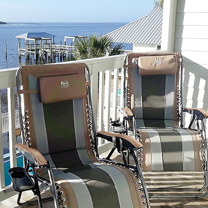 Timber Ridge Oversized Zero Gravity Chair, Padded Reclining Lounge Chair with Adjustable Headrest & Cup Holder, Heavy Duty Support 350 lbs, Foldable for Camping, Lawn, Outdoor & Indoor