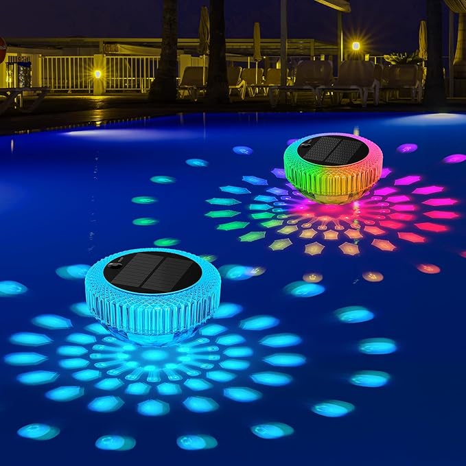 VICHTOP Solar Floating Pool Lights - 2 Pack, RGB Color Float Pool Lights, IP68 Waterproof, Pool Decor Lighting Accessories for Inground, Above Ground Pools, Outdoor, Garden, Party Decoration