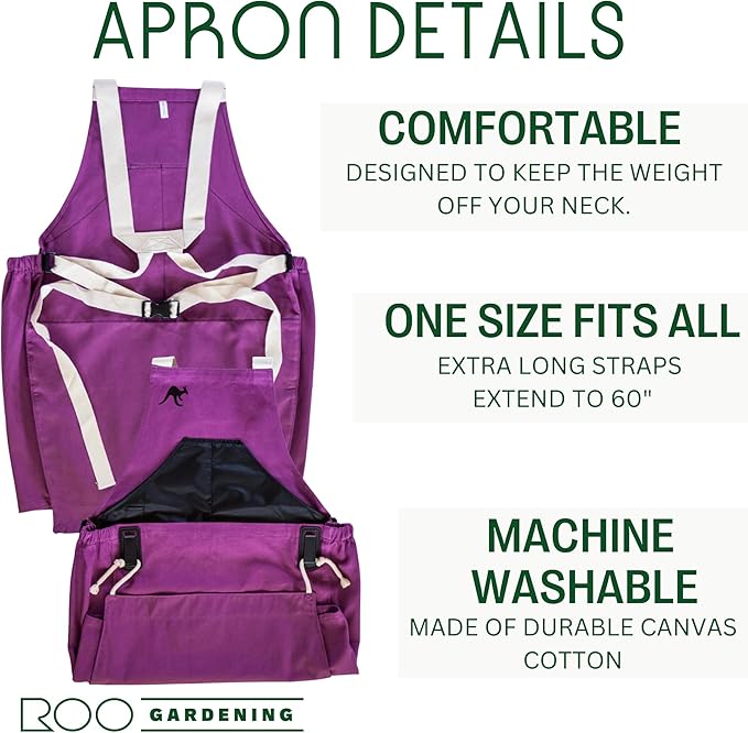 Roo Gardening Apron with Pockets for Women & Men - Canvas Garden Apron with Harvesting Pouch, Water-Resistant, Washable