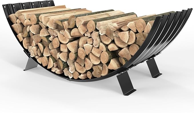 TBMLC 40 inch Diameter Sector Firewood Rack Storage -0.8MM Thick Galvanized Steel with Wave Pattern & 4 Stable Feet, Black Coated for Indoor/Outdoor Wood Storage (3.3FT Diameter)
