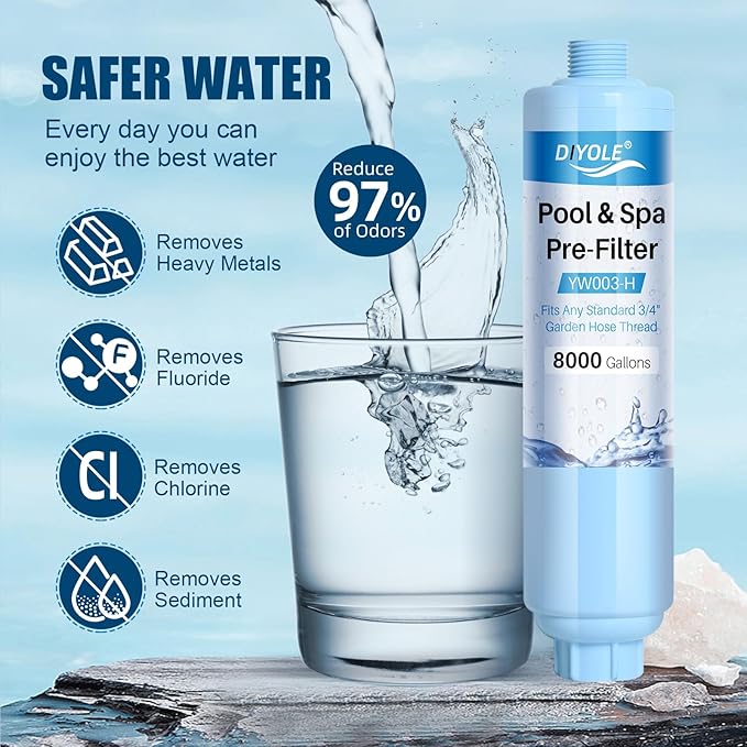 Garden Hose Filter for Filling Pool,Garden Hose Filter for Filling Hot Tub/Spa, Greatly Reduces Sediment, Chlorine, Heavy Metals and Odors, Standard 3/4" Garden Hose Thread