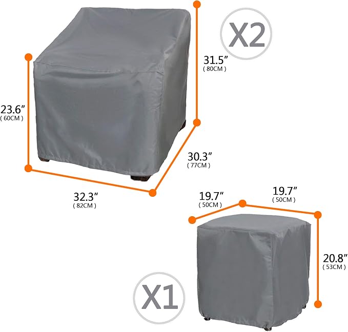 Patio Furniture Covers,Outdoor Furniture Cover Waterproof,Patio Furniture Set Covers for 3 Piece Outdoor Bistro,Patio Sofa Covers Set for 2 Chairs and Coffee Table,Grey