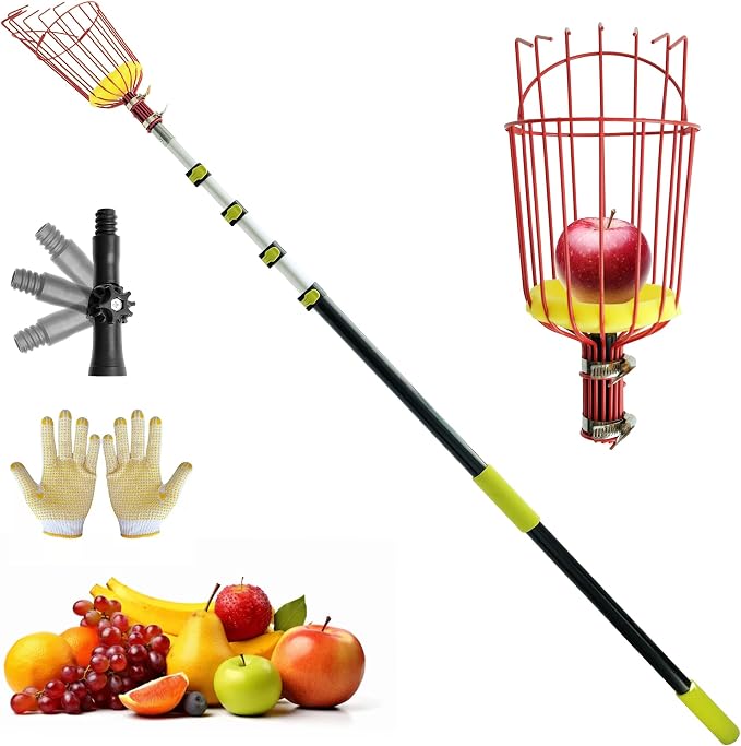 5-20FT Fruit Picker Pole Tool, with Basket Long Handle Adjustable Telescoping Pole, for Mango, Apple, Lemon, Orange, Avocado Fruit Tree Picking