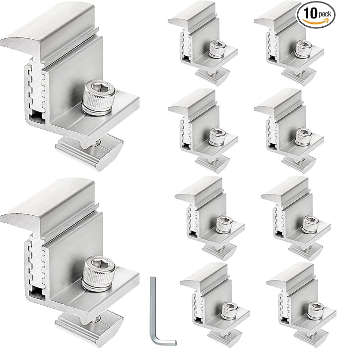YOUEON 10 Pcs 35-50mm Adjustable Solar Panel End Clamp Mounting Brackets, Anodized Aluminum Alloy Z-Brackets Kit for Framed Solar Modules, Universal Roof, RV, Boat Installation