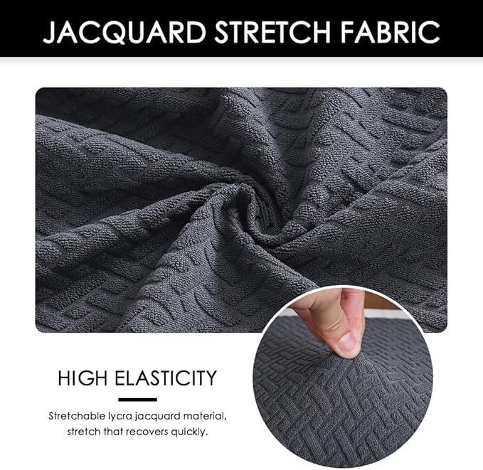 FORCHEER Dark Grey Waterproof Patio Cushion Covers for Outdoor Furniture 24-25inch Stretch Jacquard Outdoor Cushions Covers Set of 2 with Buckle Replacement Washable
