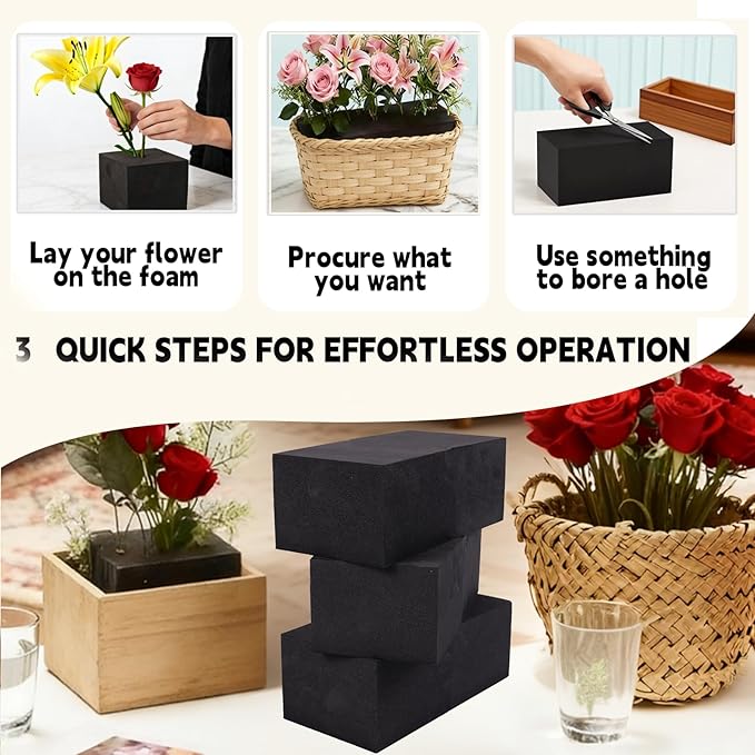 12 Piece Reusable Floral Foam Blocks, 9 x 3 x 3 Inch, Water Resistant, for Artificial Flower Arrangements, Outdoor Planters, Wedding Decor (12, 9 * 3 * 3)