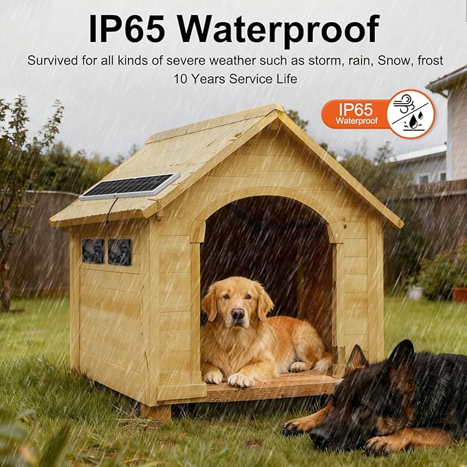 Solar Powered Fan Kit 17.72 Inch IPX7 Weatherproof, 22W Solar Panel with 2 Waterproof Fans, Intake or Exhaust Air Fan for Outside Backyard Chicken Coops, Greenhouses, Doghouse
