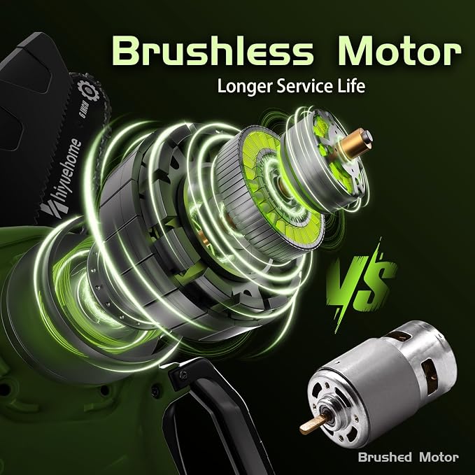 6inch Mini Chainsaw, Chainsaw Cordless w Automatic Oiler, Handheld Electric Power Chain Saw w Security Lock, Brushless Motor,Chainsaws for Wood/Trees Trimming (Green - 2 batteries, 6 INCH)