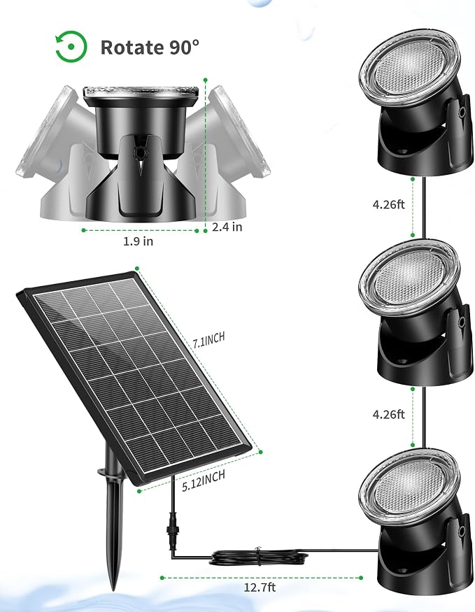 POPOSOAP 4W Solar Pond Lights with Remote Control, RGB Multi-Color Underwater Solar Lights with Timer & Memory Function for Pond, Fountain, Pool, Garden, Aquarium(3 Headlamp)-P64WC