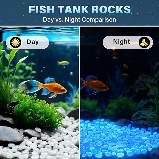 PoYang 2000pcs Glow in The Dark Rocks Outdoor - White Resin Glowing Pebbles for Landscaping, Garden, Fish Tank and Aquarium Indoor Decor, Powered by Sunlight or Lamplight (0.4"-0.7"/pc, 2.4lbs/Bag)