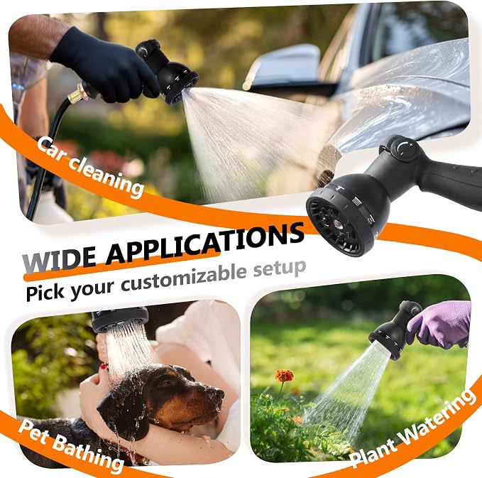 wikiwiki Retractable Garden Hose Reel 1/2 in x 50 ft, Heavy Duty Wall Mounted Hose Reel with 10- Function Sprayer Nozzle, Automatic Slow Return System/180°Swivel Bracket/UV Resistant (Black)