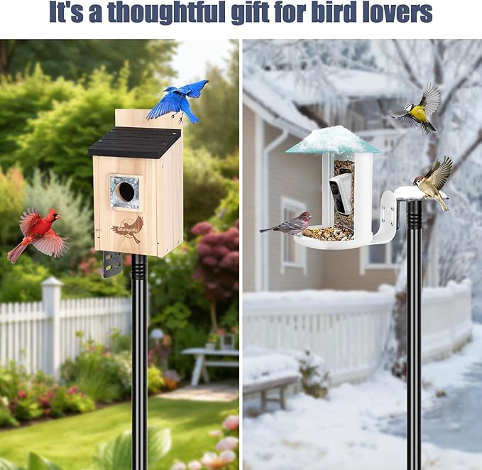 Gtongoko Smart Bird Feeder Pole 1-Inch Dia 2 Pack 79 Inch Bluebird House Pole for Outdoors Weather Station Heavy Duty Metal Mounting Kit Adjustable Bird Feeder Stand Black